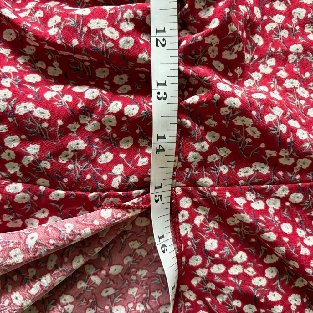 Floral Red Midi Mermaid Skirt with Slit - Picture 6 of 7